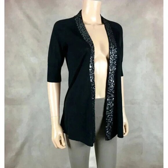 EXPRESS Short Sleeve Black Cardigan Sequin Trim NEW Size SMALL - Picture 7 of 8
